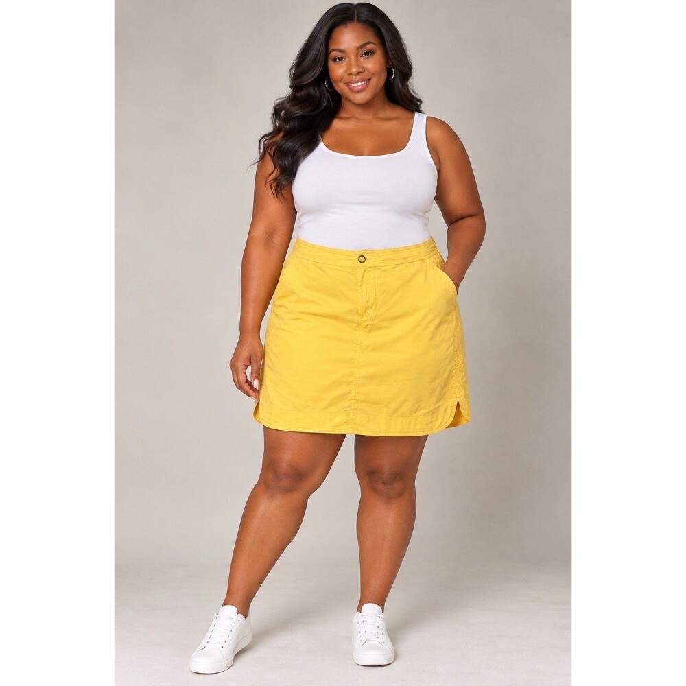 CJ Banks Women's 14W Yellow A Line Skirt Embroidered Casual Knee Length